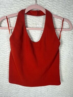 Topshop Burnt Orange Ribbed Halter Tank